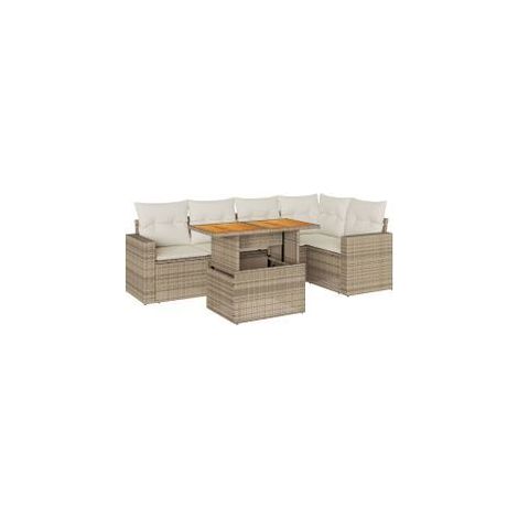 Salon de jardin avec coussins 6 pcs beige résine tressée (1/5)