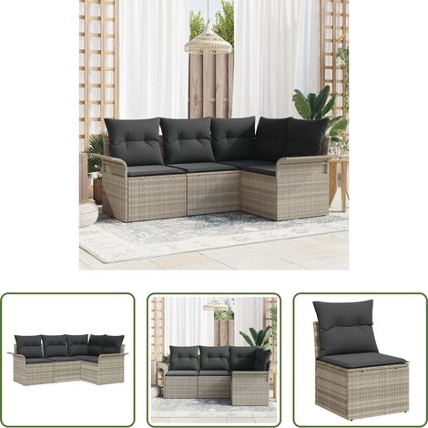 Terrassensofa - Gartensofa-set mit Kissen 4 pcs Hellgrau Poly-Rattan (1/5)