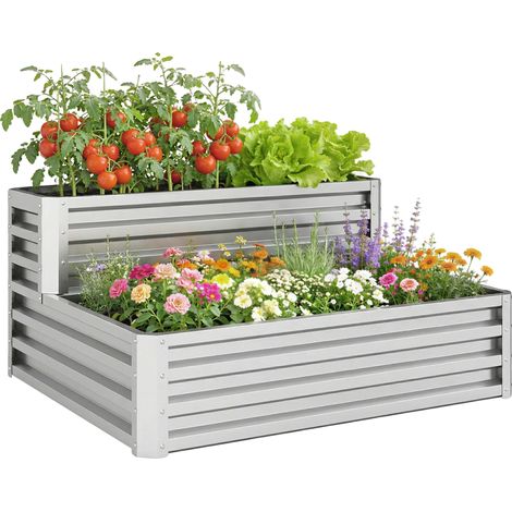 Planteur, Design d'Échelle, Métal Galvanisé, BLANC, Grand (1/5)
