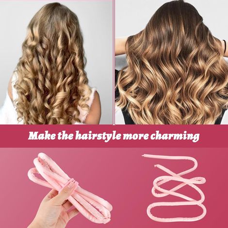 Ricci senza calore, fascia per ricci senza calore, bigodini in raso per ricci notturni, accessorio per capelli ricci naturali, per tutti i tipi di capelli - Rosa (1/5)