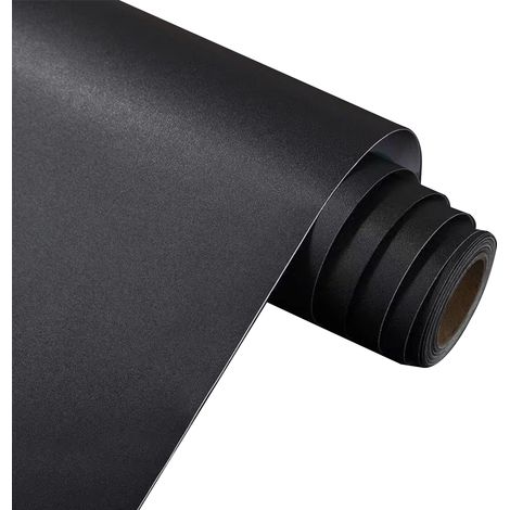 Papier Adhesif - Vinyle Noir Mat 40 x 300 cm - Auto-Adhesif Impermeable pour Meuble Cuisine Table Armoire - 1 Rouleau