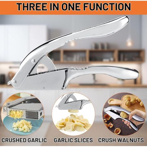 Presse-ail en acier inoxydable, 3 en 1 Ecrase Ail Manuel,Presse-ail de Cuisine Professionnelle,avec poignée ergonomique, pratique et facile à nettoyer, passe au lave-vaisselle (1/3)