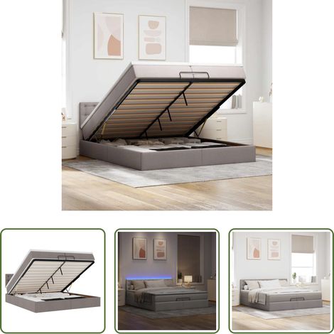 vidaXL LED-Beleuchtung - Ottoman-Bett mit Matratzen & LEDs Taupe 200x200 cm Stoff (1/5)