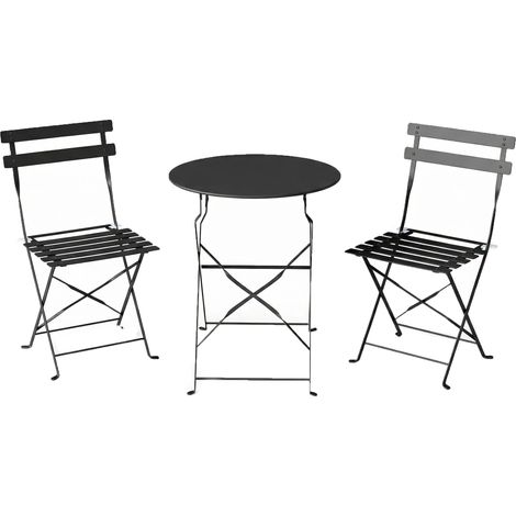 Set Bistrò da Esterno con Tavolo e 2 Sedie Pieghevoli in Metallo e Plastica Nero (1/5)