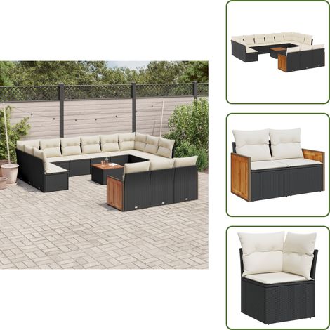 The Living Store Salon de jardin avec coussins 14 pcs noir résine tressée - Ensemble Salon De Jardin - Meuble Extérieur - Salon De Jardin Pliable - Mobilier De Jardin - Chaise Longue (1/5)
