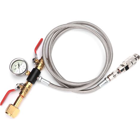 Ortviai Adaptateur de remplissage CO2 avec manomètre et double valve, tuyau inox 1,8 m, modèle W21.8-14 (1/3)