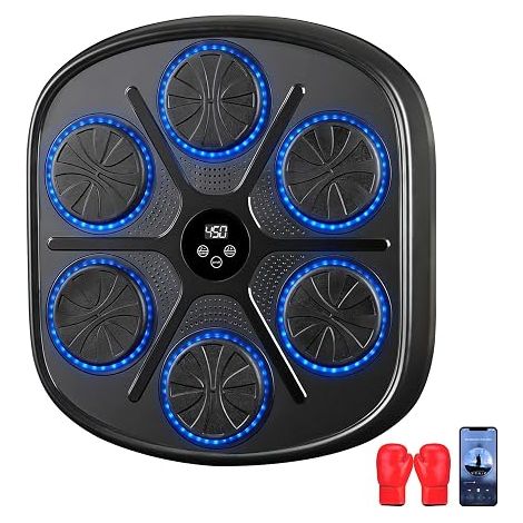 LED Machine de Boxe Musicale, Domicile électronique Cible Intelligente Bluetooth Musique équipement, dentraînement, Murale Hauteur d'installation réglable, avec Gants, Adultes et Enfants (1/5)
