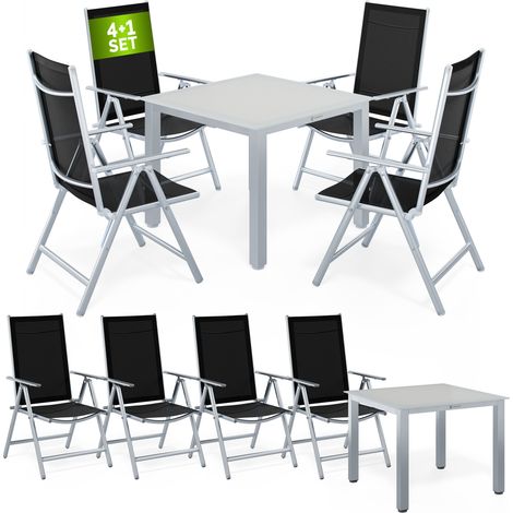 Casaria Set Tavolo con Sedie 4+1 Bern in alluminio Sedie pieghevoli e Tavolo da giardino 90x90cm con vetro smerigliato Set di Mobili da giardino Argento (1/5)