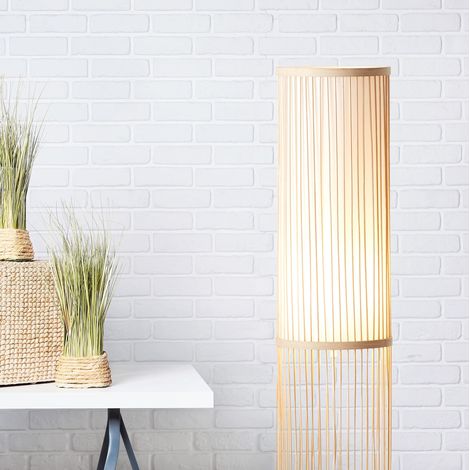 Lampadaire 1 ampoule de style nature – Lampadaire rond décoratif en bambou avec interrupteur à pied pratique pour bureau, chambre à coucher ou salon – En naturel/blanc avec un diamètre de 20 (1/5)