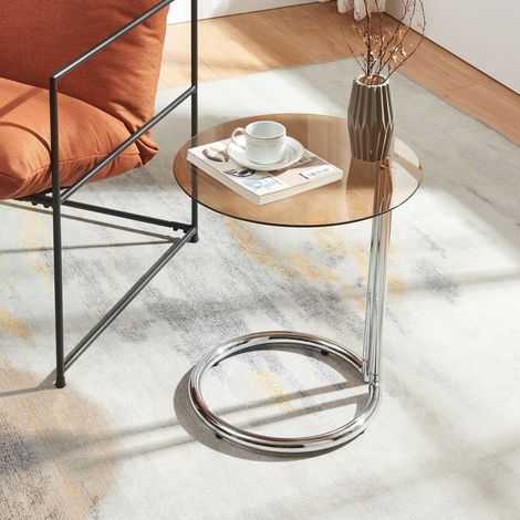 Beistelltisch Ylivieska 46xØ45 cm Chromfarben/Bernsteinglas [en.casa] (1/5)