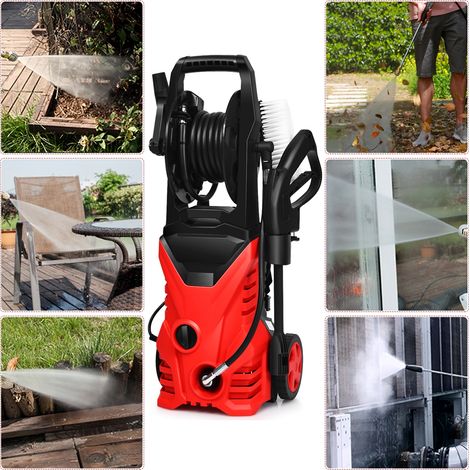 Nettoyeur Haute Pression 1400W 140Bar 300L/H avec 1 Buse Lotus et 1 Buse Haute Pression Rouge CW7442 Maison Chic (1/5)