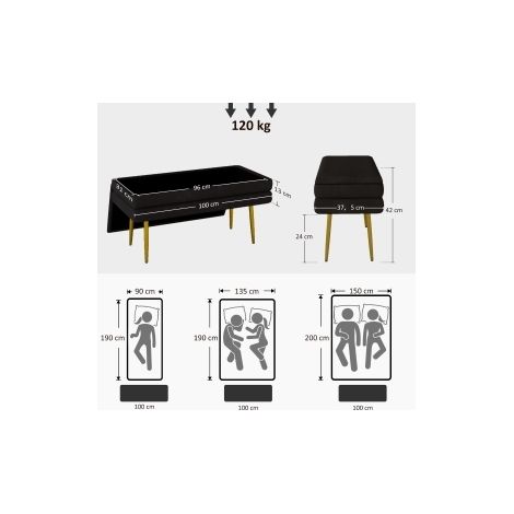 Banco baúl 100x37,5x42 cm de poliéster negro con almacenaje integrado - MEUBLIV (1/5)