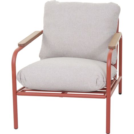 [NEUWERTIG] Aluminium-Gartensessel HHG-591, Outdoor Stuhl Gartenstuhl, Olefin Stoff/Textil (205 g/m²) terrakotta Polster beige