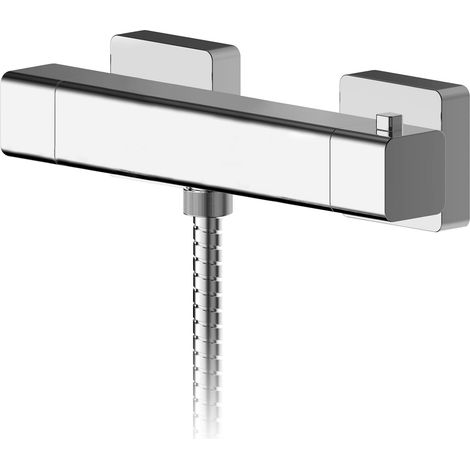 Swinscoe Contemporary Bathroom Wall Mount Square Thermostatic Bar Valve with Bottom Outlet, 55mm x 261mm, Chrome - Balterley