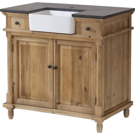 Made In Meubles – Meuble sous vasque en bois recyclé – Vasque intégrée – 2 tiroirs – Dimensions 90x91.5x60cm – Pour salle de bain moderne (1/5)