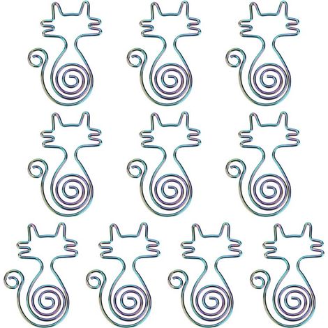 Beyamis Lot de 10 trombones animaux colorés en forme de chat, créatifs et portables, pour le bureau, la maison et les classeurs. (1/5)
