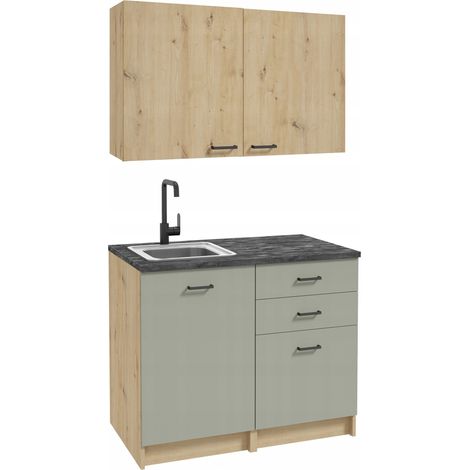 STAMAR  Küchenmöbel Set - 100x60 cm - Eiche Artisan/Grün - Elegant und Modern - Praktische Aufbewahrung