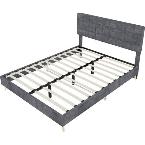 Letto matrimoniale in tessuto grigio scuro con testiera trapuntata a quadri 140x200 cm MODENUIT (1/5)