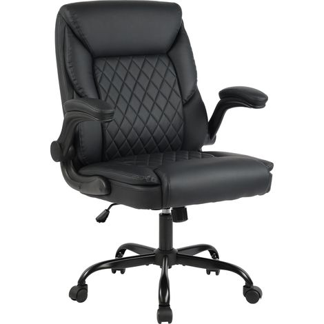 Sedia da ufficio con rotelle altezza regolabile braccioli in similpelle nera struttura in metallo 100006919