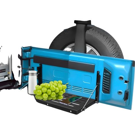 Tavolino da portellone posteriore per auto, struttura in acciaio resistente, capacità di carico di 34 kg, design compatto e pieghevole. (1/5)