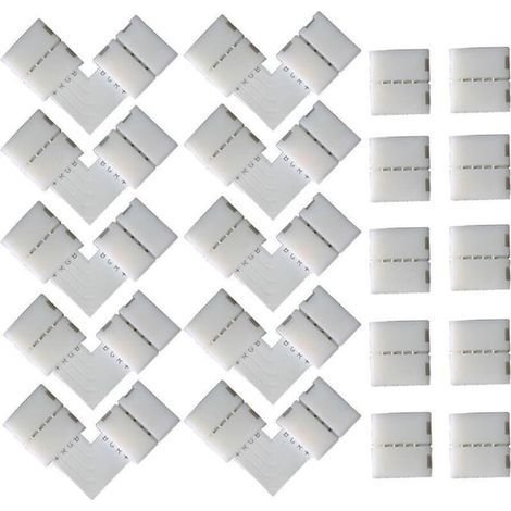 10 PCS en Forme de L Raccord d'angle de Rapide 4 Pin, 10 PCS 4 Pin LED Bande de Connecteur, pour les Strip LED SMD 5050 RGB de 10mm de large (Blanc) (1/4)
