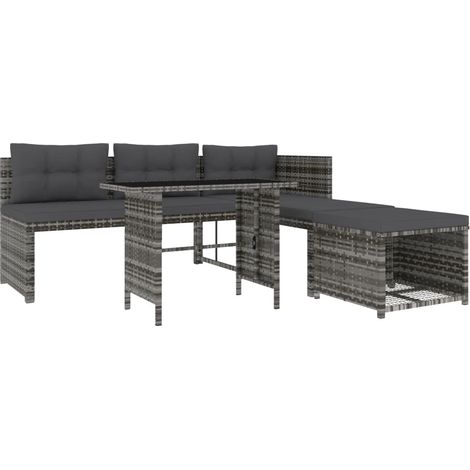Set da pranzo da giardino 4 pezzi e cuscini in resina intrecciata grigia 020014762