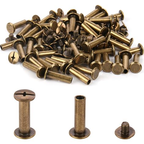 Lot de 50 vis de reliure, 5 mm x 12 mm, poste de reliure, écrou Phillips 9,5 mm, pour décoration DIY du cuir, scrapbooking, album photo, reliure de livres, bronze (1/5)