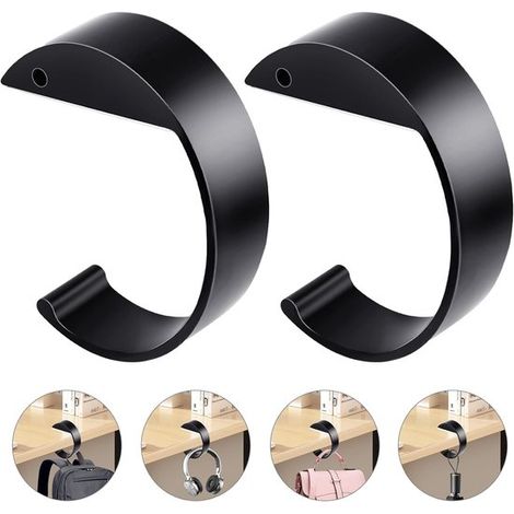 Confezione da 2 ganci appendiabiti portatili in metallo nero per supporto da scrivania per cuffie. (1/3)