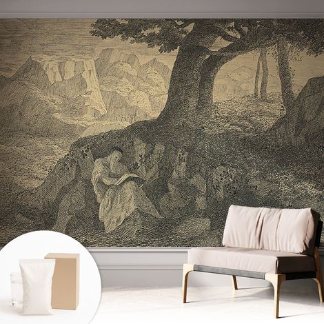 Papier peint intissé mural avec imprimé pour décoration pour salon pour chambre à coucher pour entrée Personnage en train de lire 312x219 cm (1/5)