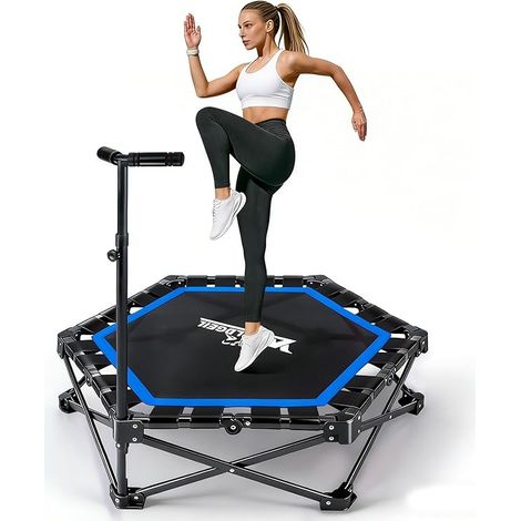 GBLY Klappbares Indoor Trampolin Blau Höhenverstellbarer Handgriff 150kg Ø86 5cm Fitness Zuhause