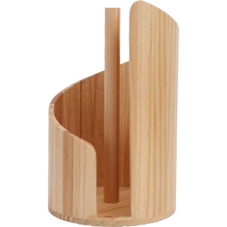 Porte-essuie-tout en bois, distributeur sur pied avec base ronde, idéal pour la cuisine, la table à manger et la décoration intérieure. Couleur bois naturel. (1/5)