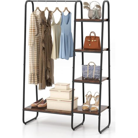GOPLUS Penderie Portant à Vêtements-avec Tringle de Suspension et 5 Étagères-Porte-Vêtements Léger Autoportant en Métal Noir (1/5)