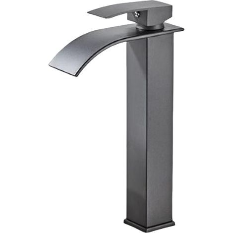 Grey waterfall basin tap, sink mixer with 232 mm high spout, grey waterfall tap G 3/8 (1/5)