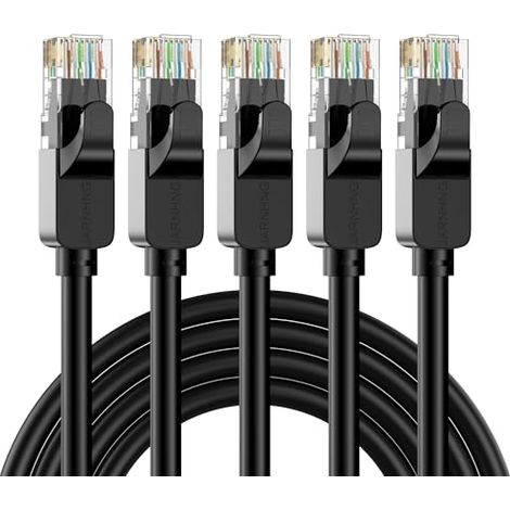 Cable Ethernet Cat 6 de 5x0,5 m, cable de internet de alta velocidad de 10 Gbps, cable de conexión LAN RJ45 negro, cable Ethernet largo (1/5)
