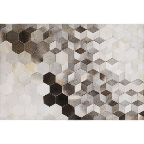 Alfombra de piel de vaca gris 160 x 230 cm estilo patchwork patrón geométrico Sason