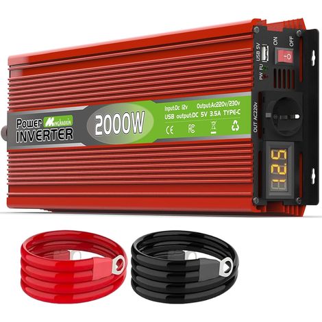 Convertisseur de Tension 2000W 12V 230V Onduleur Transformateur De Tension Inverter Avec USB et EU de Courant Alternatif Pour Camion, Camping, Appareils Ménagers (1/5)