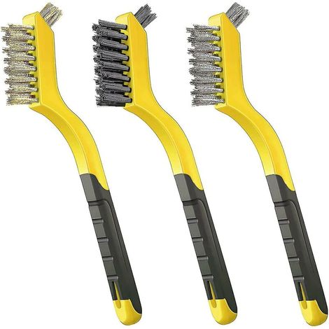 royaluxe - Ensemble de 3 brosses métalliques incurvées en nylon/laiton/poils en acier inoxydable (1/3)