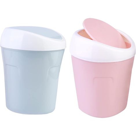 Set of 2 Mini Table Trash Cans with Swing Lid, Mini Plastic Tabletop Trash Bin, Bathroom Trash Bin, Bathroom, Kitchen, Home Office, Sleeping Room (1/4)
