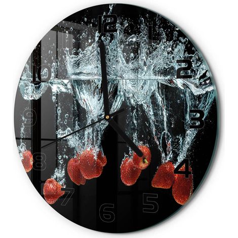 Horloge Murale Ronde Décoration Maison Classique Verre Trempé Silencieuse Fraises sous l'eau fi 30 cm (1/5)