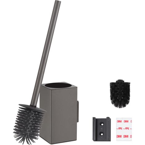 Brosse WC murale grise en métal avec poignée en acier inoxydable 304, tête de brosse de rechange ABS, peu encombrante et hygiénique pour salle de bain (1/5)