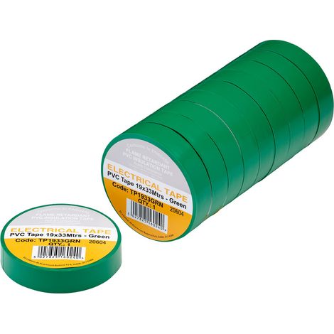 Draper 29499 Green PVC Electrical Insulation Tape, 19mm x 33m (Pack of 10) (1/2)