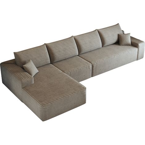 Sofá esquinero modular en L de 340 cm, tejido de pana, color camello, sin montaje, MODENUIT (1/5)