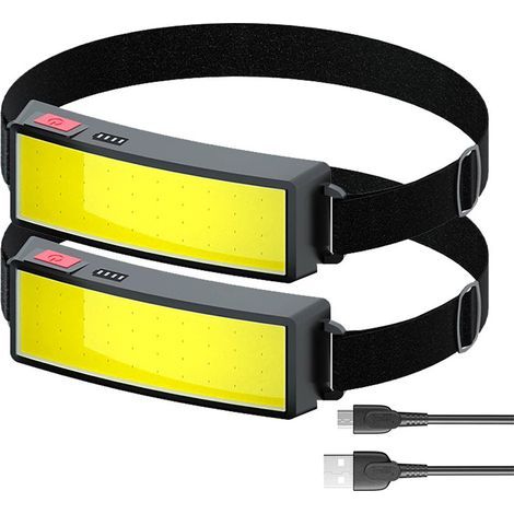 LED Lampe frontale torche USB rechargeable COB Projecteur léger imperméable - Entretien et construction de voiture - Lumière de travail pour casque - Cyclisme Pêche en plein air, Paquet de 2 (1/5)