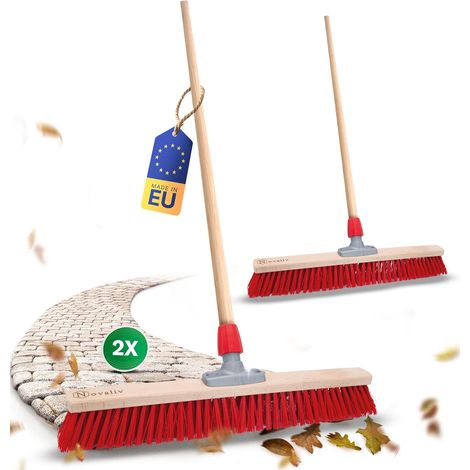 2 balais de rue 80 cm manche bois rouge Elaston