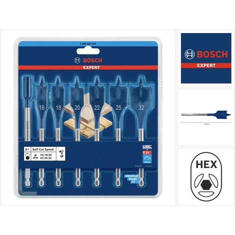 Bosch Accessories 2608900334 Kit mecchie da legno 16 mm, 18 mm, 20 mm, 22 mm, 25 mm, 32 mm Lunghezza totale 152 mm Albe