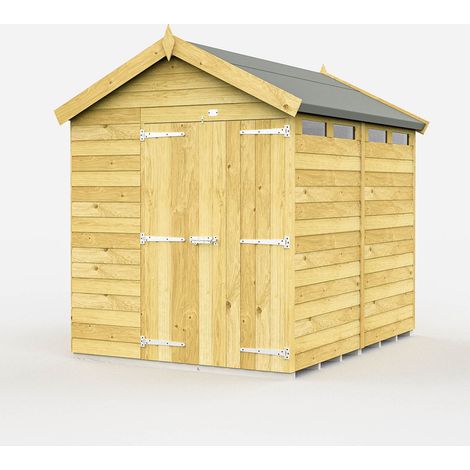 6 x 8 Feet Apex Security Shed - Double Door - Wood - L243 x W175 x H217 cm