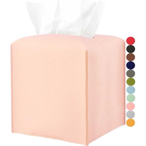 Caja de pañuelos de piel rosa con banda inferior