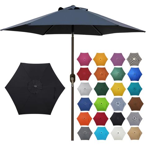 Parasol de terrasse, parasol de jardin, de marché et manivelle inclinable avec bouton poussoir (noir) (1/5)
