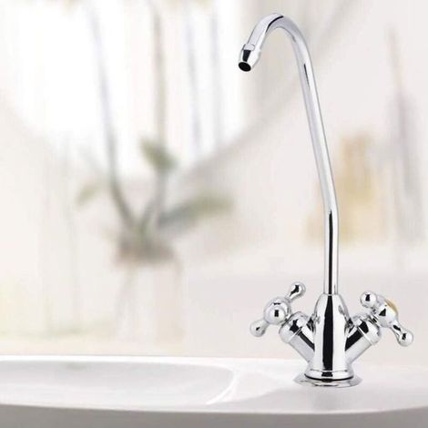 Robinet de cuisine à double tête – Col de cygne rotatif 360° – Finition chromée – Compatible filtration d'eau (1/2)