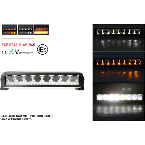 Barre LED 45 cm 12-24 V de haute qualité — projecteur LED DRL avec feu de position blanc et flash d'urgence orange